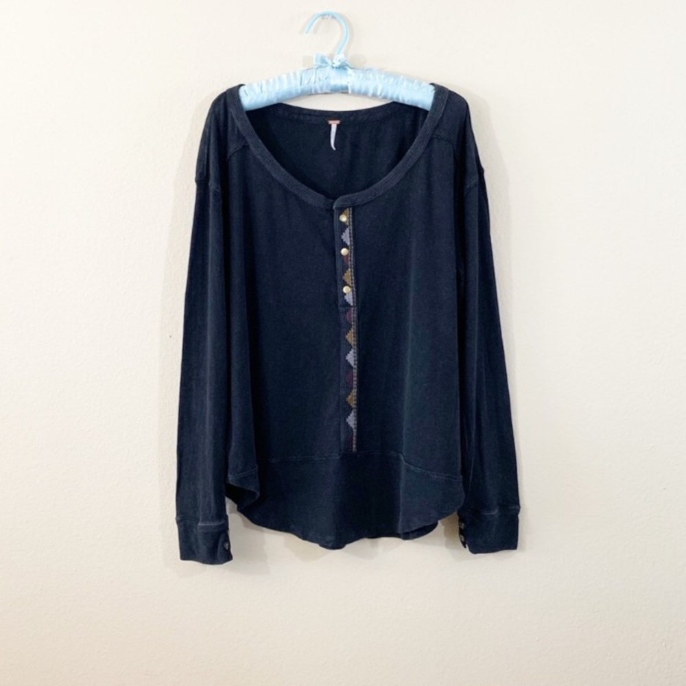 Free People Henley Embroidered Trim Size Medium